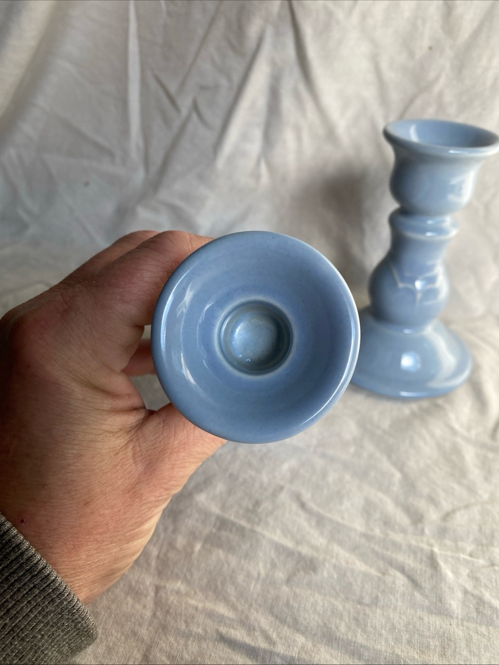 Pfaltzgraff Gazebo Blue Candle Stick Holders- Pair -5” - Picture 2 of 4